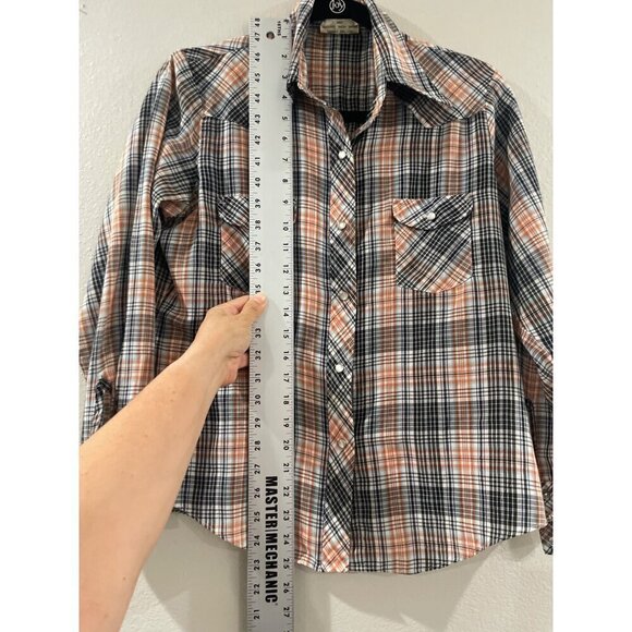 KMART WOMENS WESTERN VINTAGE BLOUSE LONG SLEEVE COLLAR PLAID - Picture 6 of 7